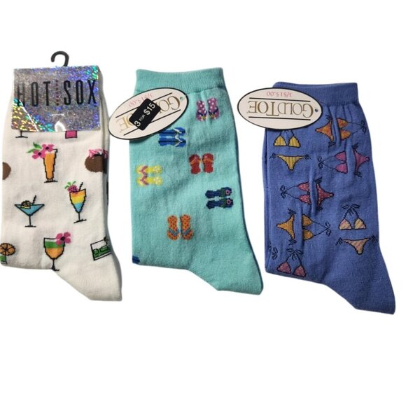 Accessories - Set of 3 Womens Socks Cocktail Flip-Flops Bikini Novelty vacation whimsical